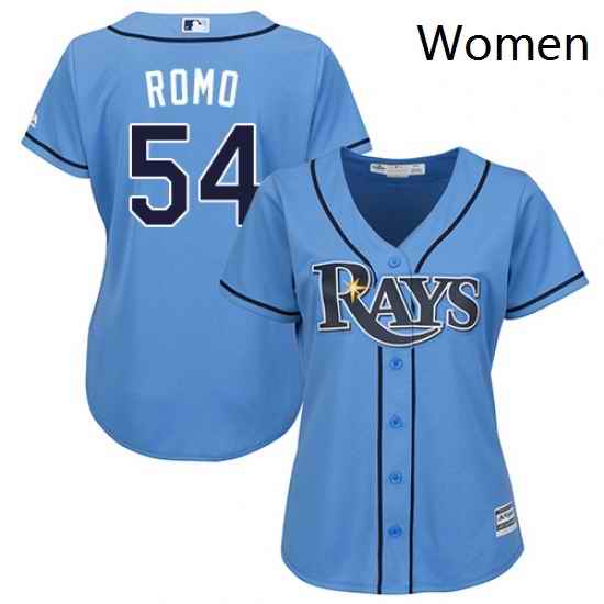 Womens Majestic Tampa Bay Rays 54 Sergio Romo Authentic Light Blue Alternate 2 Cool Base MLB Jersey